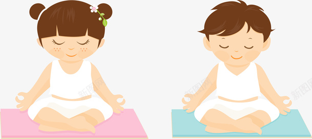 瑜伽人物矢量图ai免抠素材_新图网 https://ixintu.com 卡通女孩 卡通男孩 瑜伽 粉色 蓝色 矢量图