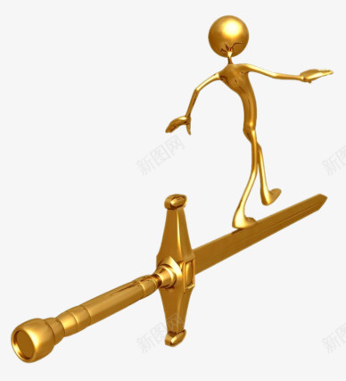 走在剑锋上的小金人png免抠素材_新图网 https://ixintu.com 3D小人 PPT元素 剑 小金人