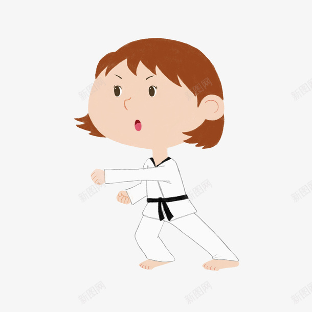 卡通跆拳道女孩图png免抠素材_新图网 https://ixintu.com 卡通 学院 小女孩 插图 漂亮的 舞动 跆拳道