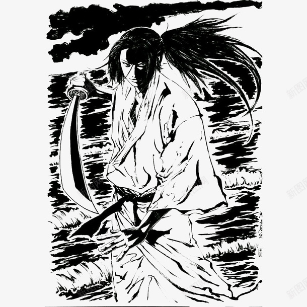 黑色中国风水墨剑客png免抠素材_新图网 https://ixintu.com 中国风 剑客 古典 武侠 武功 水墨 水墨剑客 江湖