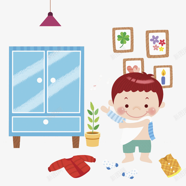 卡通穿衣服的男孩图png免抠素材_新图网 https://ixintu.com 卡通 可爱的 帅气的 插图 柜子 男孩 穿衣服