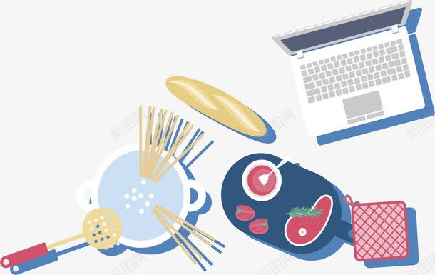 网上烹饪教程矢量图eps免抠素材_新图网 https://ixintu.com 学习烹饪 学做饭 烹饪 煎牛排 电子课程 矢量素材 矢量图