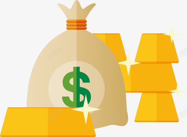 金砖钱袋png免抠素材_新图网 https://ixintu.com 手绘 金砖 钱袋