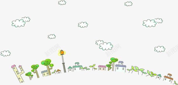简笔城市背景元素png免抠素材_新图网 https://ixintu.com 元素 城市 简笔 背景