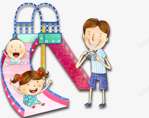 卡通滑梯png免抠素材_新图网 https://ixintu.com 卡通儿童 卡通滑梯 女孩 拍照男生 男孩