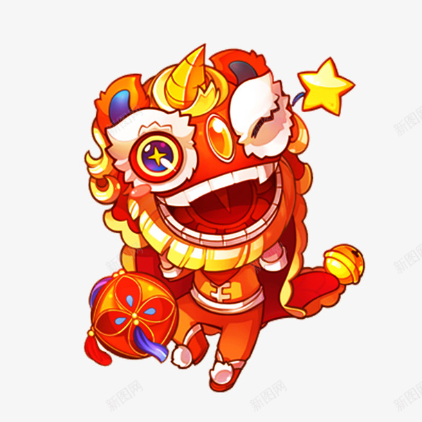卡通节日舞狮图png免抠素材_新图网 https://ixintu.com 卡通 新年 春节 精美 红色 舞狮 节日装饰