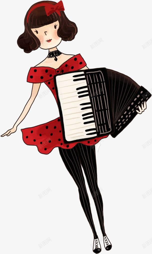 手绘卡通手风琴女孩png免抠素材_新图网 https://ixintu.com 卡通 女孩 手风琴