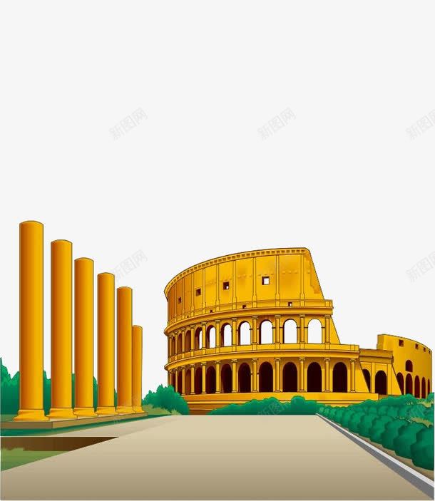 罗马斗兽场png免抠素材_新图网 https://ixintu.com 卡通 罗马斗兽场 黄色建筑