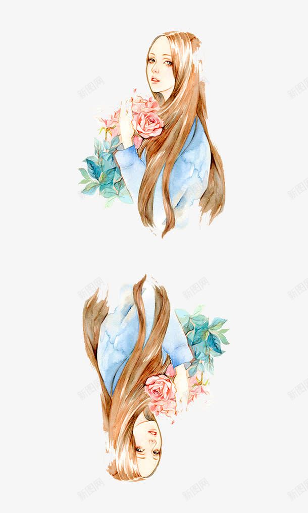插画清新女孩png免抠素材_新图网 https://ixintu.com 女孩 插画 清新 花 长发