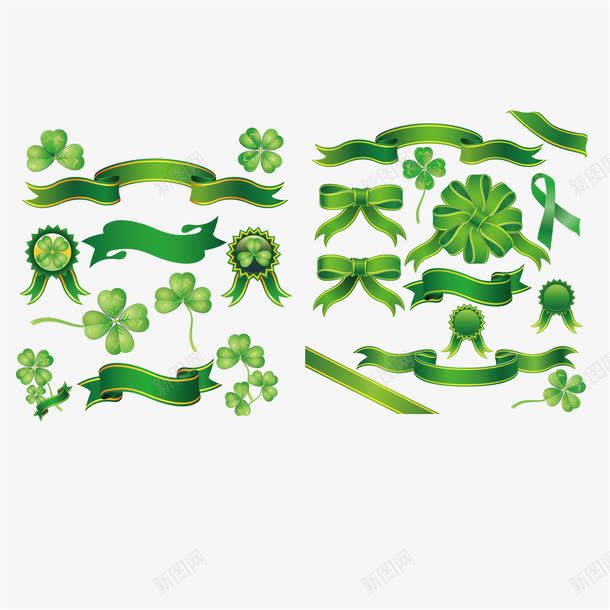 精美四叶草和丝带png免抠素材_新图网 https://ixintu.com 四叶草 奖章 植物 清新 胸章