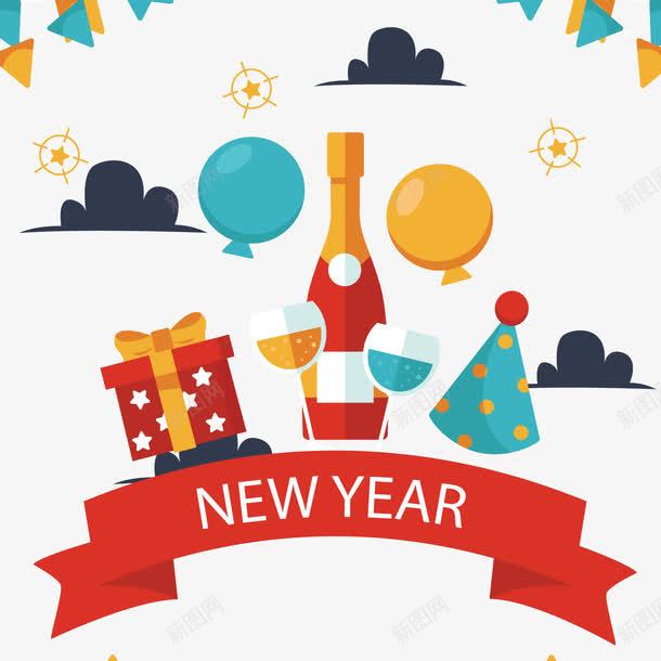 彩色2018年新年派对海报png免抠素材_新图网 https://ixintu.com 彩色 新年派对 春节派对 气球 礼物 香槟