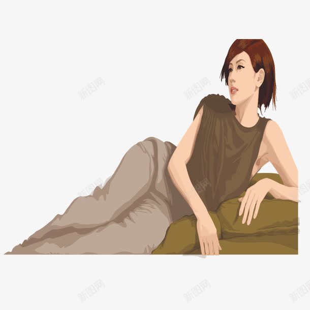 侧躺的短发女人png免抠素材_新图网 https://ixintu.com 发式 家具 服装