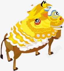 舞狮牛png免抠素材_新图网 https://ixintu.com 动物 可爱 舞狮牛 装饰 黄色