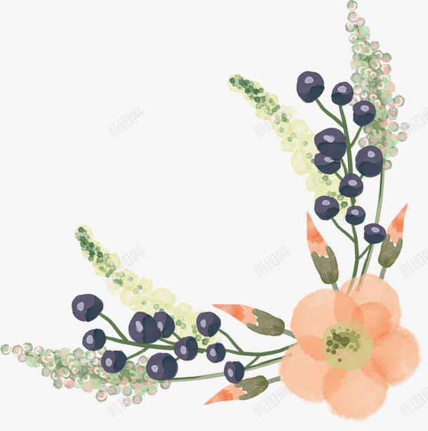 手绘花束png免抠素材_新图网 https://ixintu.com 手绘 绿叶 花朵 花束