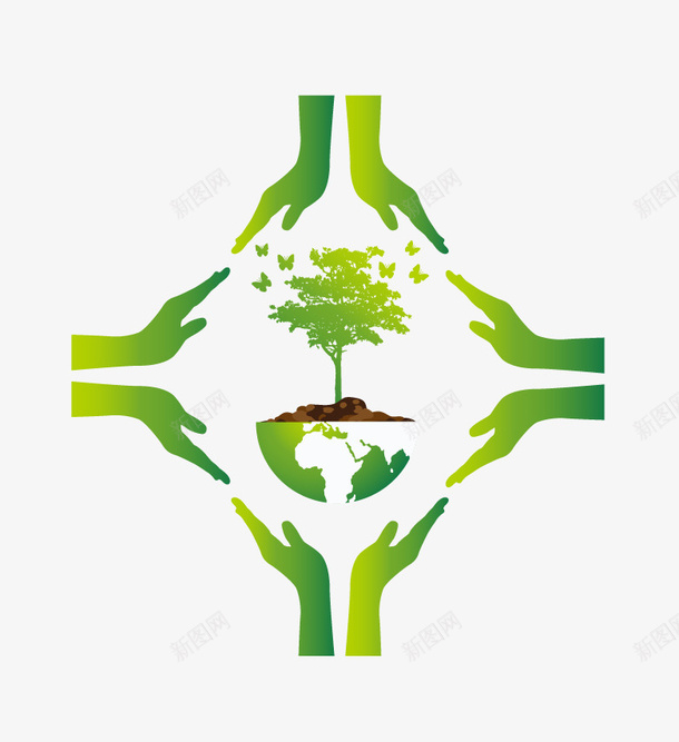 环保矢量图eps免抠素材_新图网 https://ixintu.com 小树 手 矢量手 绿色环保素材 矢量图