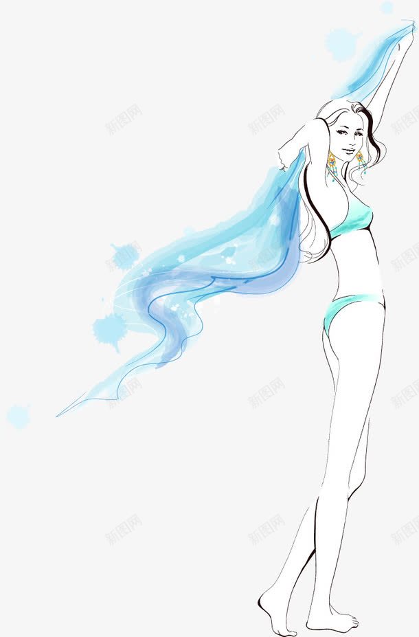 手绘长发女郎png免抠素材_新图网 https://ixintu.com 女郎 手绘 蓝色 长发