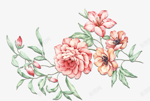 卡通手绘粉色鲜花psd免抠素材_新图网 https://ixintu.com 卡通 卡通手绘粉色鲜花 手绘 粉色 绿叶 绿色叶子 花朵 鲜花