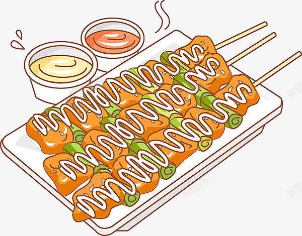 手绘烤串png免抠素材_新图网 https://ixintu.com 手绘画 烤串 矢量装饰 装饰 食物