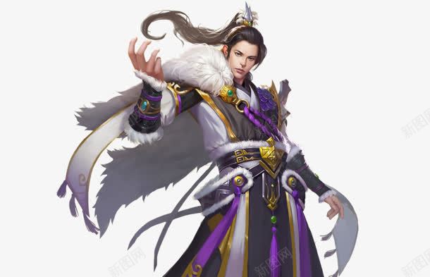 紫衣霸气侠士古风手绘png免抠素材_新图网 https://ixintu.com 古风