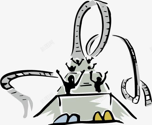 手绘过山车png免抠素材_新图网 https://ixintu.com 刺激 游戏设施 灰色 过山车