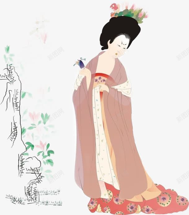 烦恼的古装美女png免抠素材_新图网 https://ixintu.com 古装 手绘 烦恼的女人 烦恼的美女 绿叶 美女 花