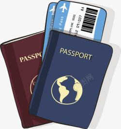 出国旅游护照机票矢量图素材