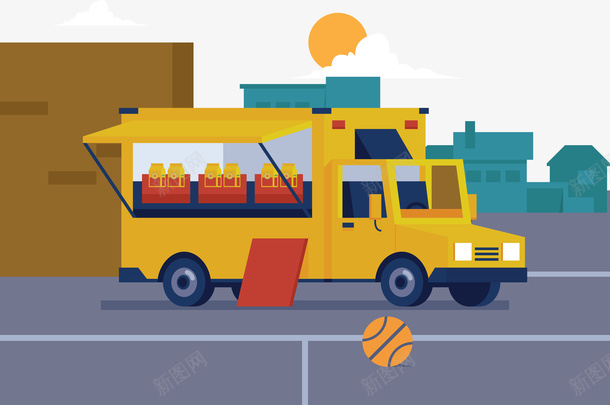 零食车矢量图ai免抠素材_新图网 https://ixintu.com 橙色 汽车 蓝色 零食车 矢量图