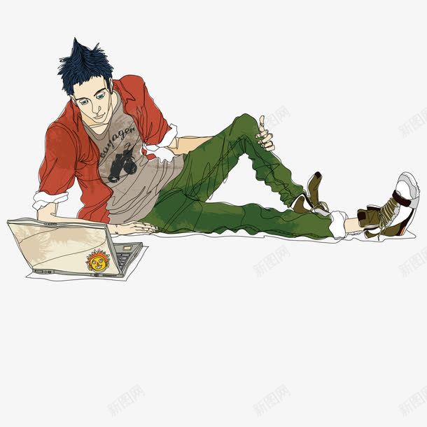 玩电脑的男孩png免抠素材_新图网 https://ixintu.com 卡通 电脑 男孩