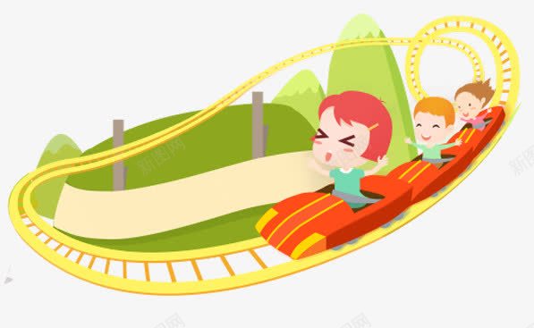卡通儿童png免抠素材_新图网 https://ixintu.com 卡通玩过山车的儿童