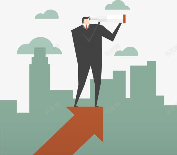 红色箭头上的商务小人png免抠素材_新图网 https://ixintu.com 业绩 商务小人 望远镜 矢量素材 红色箭头