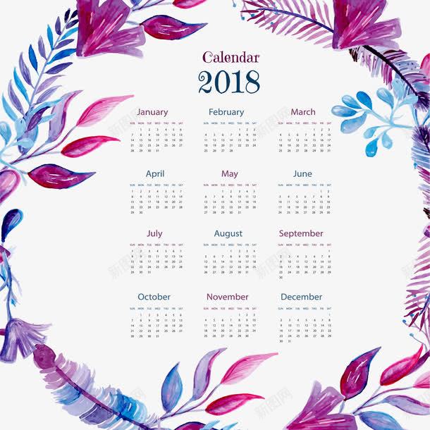 2018年png免抠素材_新图网 https://ixintu.com 中式 台历 手绘 树叶 水墨风 装饰