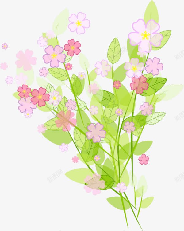卡通手绘花朵前景装饰png免抠素材_新图网 https://ixintu.com 前景 卡通绿叶 粉色小花 装饰