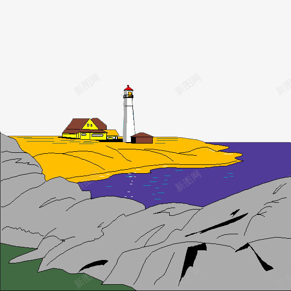 卡通河流png免抠素材_新图网 https://ixintu.com 卡通房子 卡通河流 卡通风景