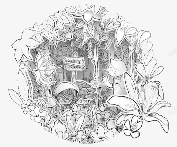 黑白圆形花圈插画png免抠素材_新图网 https://ixintu.com 圆形 插画 花圈 黑白