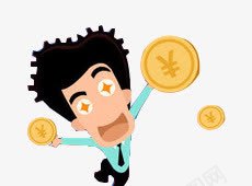 拿金币的人物png免抠素材_新图网 https://ixintu.com 卡通人物 吃金币 金币