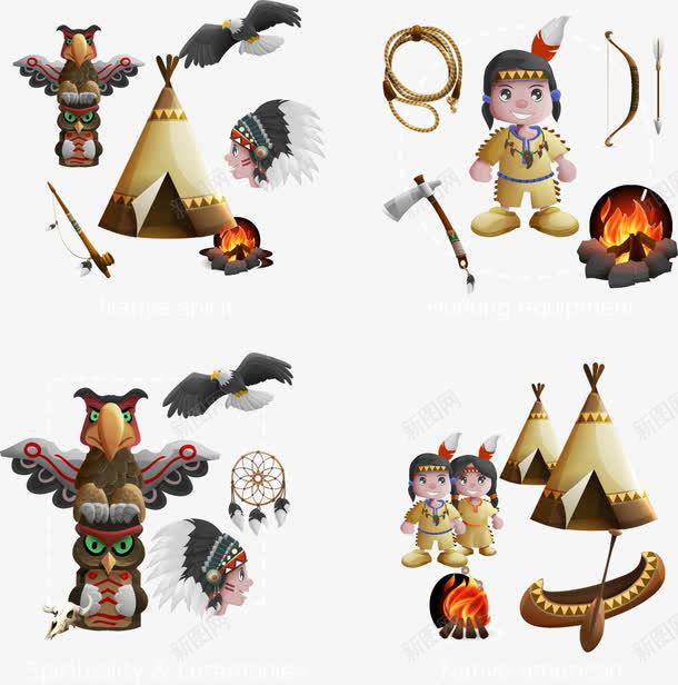 印第安主题标签png免抠素材_新图网 https://ixintu.com 卡通印第安 印第安
