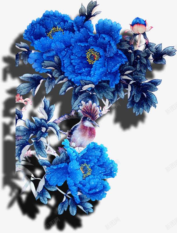 蓝色花朵png免抠素材_新图网 https://ixintu.com 中国风 免费下载 水墨风 绘画