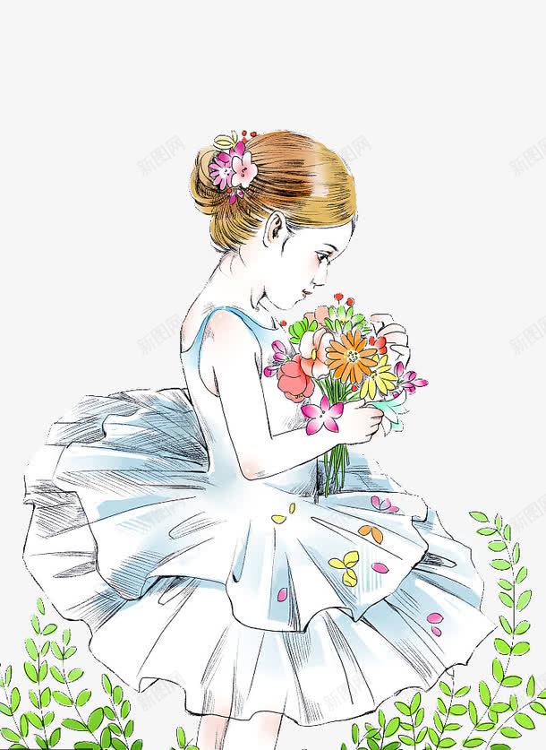 手绘插图女孩摘花png免抠素材_新图网 https://ixintu.com 摘花 摘花的小女孩 花 花朵 采摘 采花