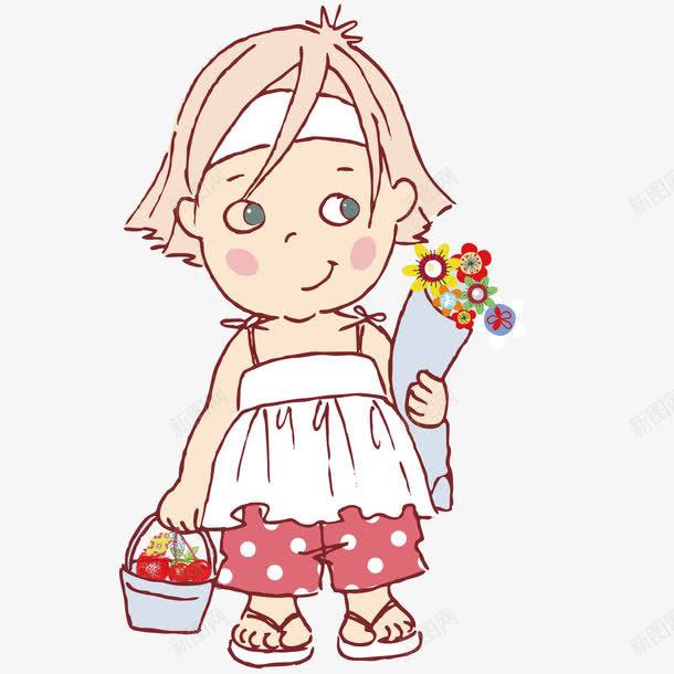 拿着花篮的女孩png免抠素材_新图网 https://ixintu.com 卡通 女孩 花篮