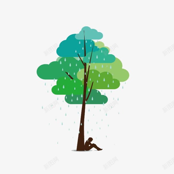 下雨的午后插画png免抠素材_新图网 https://ixintu.com 下雨 午后 女子 树木
