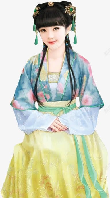 蓝裙古风可爱小女孩png免抠素材_新图网 https://ixintu.com 古风 可爱 女孩