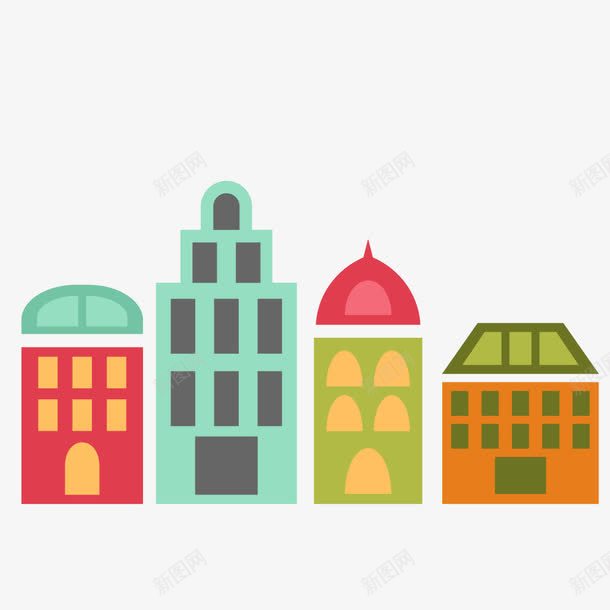 手绘卡通城市png免抠素材_新图网 https://ixintu.com 卡通房子 手绘卡通房子 手绘城市房子