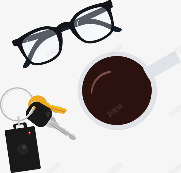 车钥匙眼镜咖啡杯矢量图ai免抠素材_新图网 https://ixintu.com 下午茶 咖啡杯 眼镜 矢量png 车钥匙 钥匙 矢量图