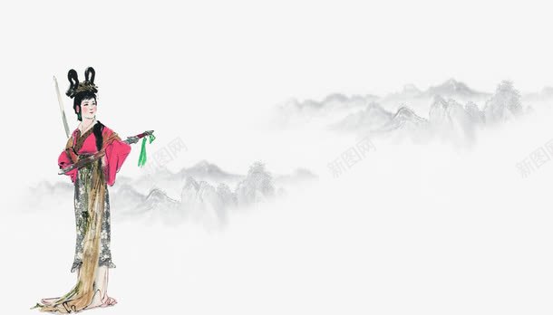 中国古代美女谈png免抠素材_新图网 https://ixintu.com 中国美女 古代女人 山 拿宝剑的 美女