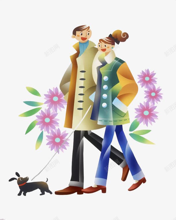 夫妻散步png免抠素材_新图网 https://ixintu.com 夫妻 散步 狗狗 花朵