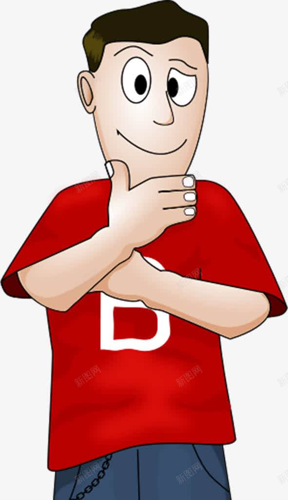 卡通男孩png免抠素材_新图网 https://ixintu.com 卡通 思考 男孩 男生 红衣服 红衣服的男人 表情