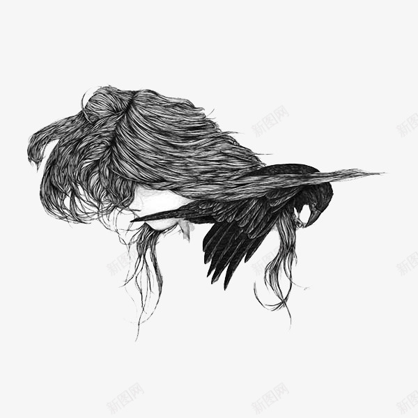 手绘女孩灵异插画png免抠素材_新图网 https://ixintu.com 手绘 插画 灵异 黑白