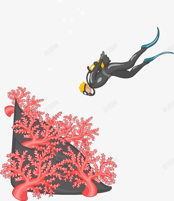 手绘潜水png免抠素材_新图网 https://ixintu.com 卡通 手绘 潜水 珊瑚