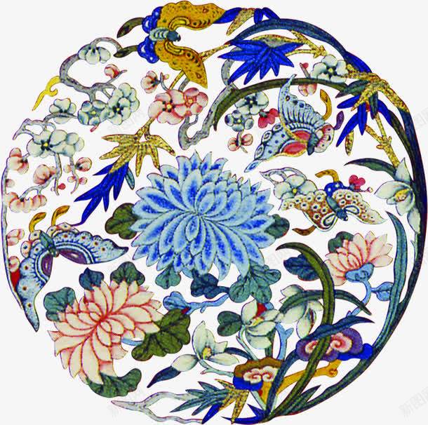 手绘蓝色复古花纹png免抠素材_新图网 https://ixintu.com 复古 花纹 蓝色