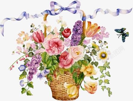彩绘花篮鲜花png免抠素材_新图网 https://ixintu.com 彩绘 花篮 鲜花